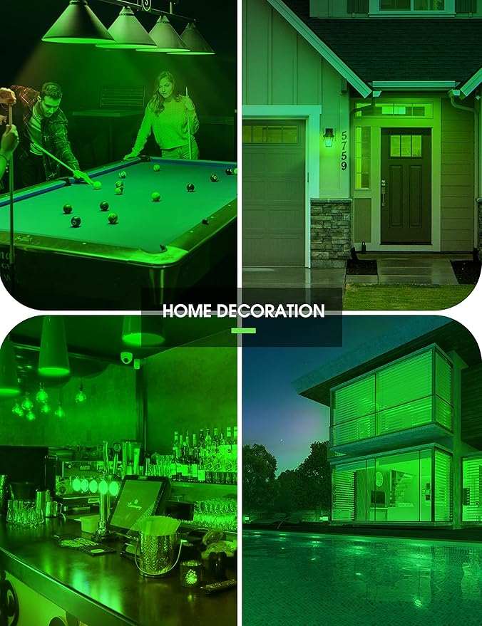 Green Light Bulb【 4 Pack】, 9W (60W Equivalent) A19 Green Light Bulbs, E26 Base Non-Dimmable,720LM 120V Porch Light, LED Colored Light Bulbs for Christmas Decor Party Holiday Lighting