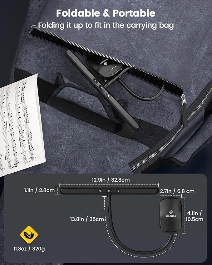 Glocusent 81 LED Music Stand Light, Super Bright & Eye Caring, 3 Color & 5 Brightness Piano Lamp with Shield, Rechargeable Long Lasting to 150-Hr, Perfect Piano Light for Grand Piano, Keyboard, Guitar