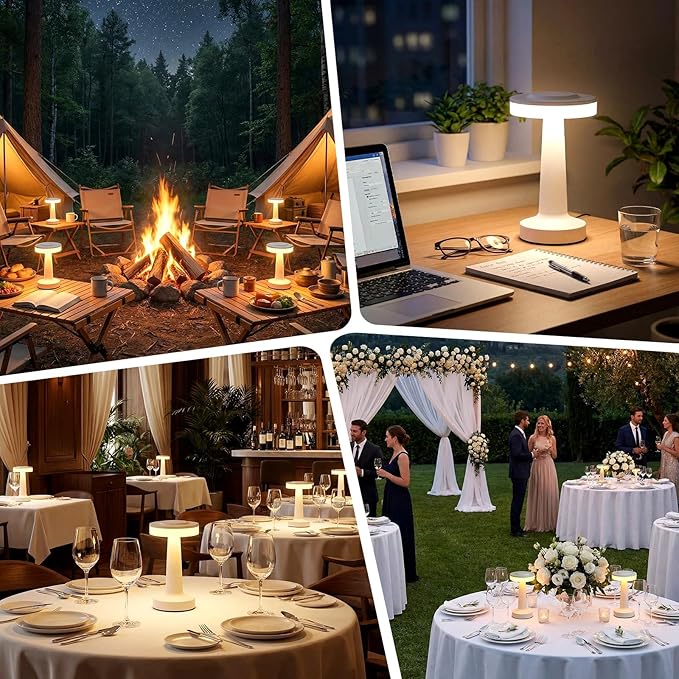 Riakrum 4 Pcs LED Portable Cordless Table Lamp with Touch Sensor 3 Color Stepless Dimming Rechargeable Battery up to 15 Hours Cordless Table Light Wireless Lamp for Nursery (White)