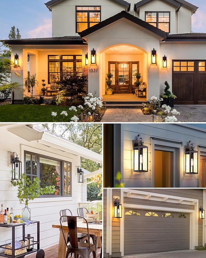 17'' Motion Sensor Outdoor Lights Wall Mount, Dusk to Dawn Exterior Light Fixture, Waterproof Anti-Rust Porch Light Outside Wall Lights for House, Brown Wall Sconce Lanterns with Clear Glass, 2 Pack