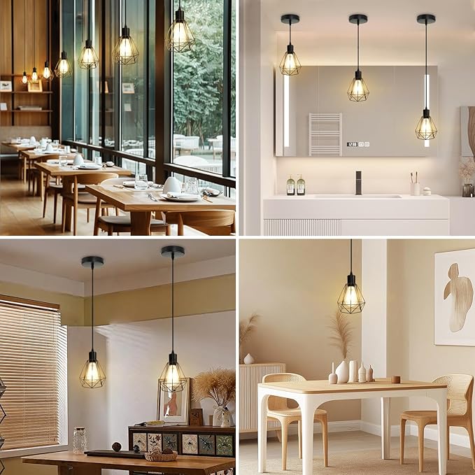 Hanging Lighting for Kitchen,Modern Black Farmhouse Pendant Light Fixture with Adjustable 47.2inch Cord, E26 Base Ceiling Lamps for Dining Room,Bulbs Not Included-3 Pack