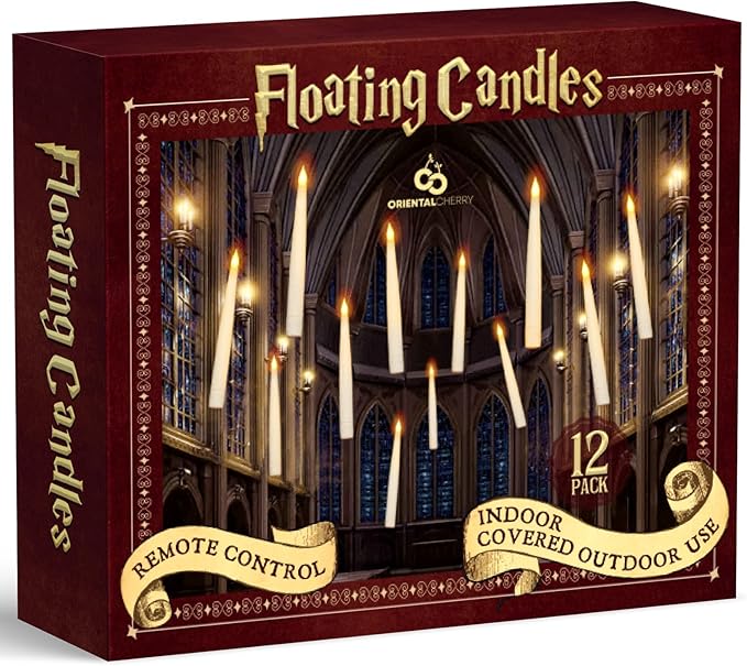 ORIENTAL CHERRY Halloween Decorations - Floating LED Candles with Remote Control -12Pcs Magic Witch Wizard Christmas Decor for Indoor Home Room Classroom Bedroom Birthday Party (with Common Remote)