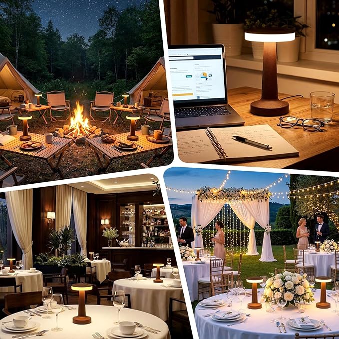 Riakrum 2 Pcs LED Portable Cordless Table Lamp with Touch Sensor 3 Color Stepless Dimming Rechargeable Battery up to 15 Hours Cordless Table Light Wireless Lamp for Nursery (Brown)