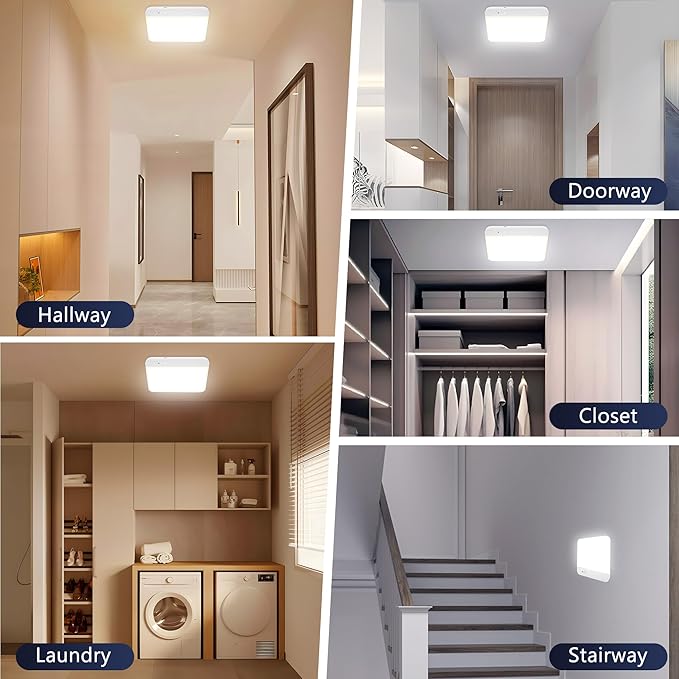 maylit 2 Pack Rechargeable Ceiling Lights, Motion Sensor Lights No Wiring, Wireless Closet Lights Battery Operated, for Bathroom Laundry Room Kitchen Porch Stair Hallway Shower Pantry Garage