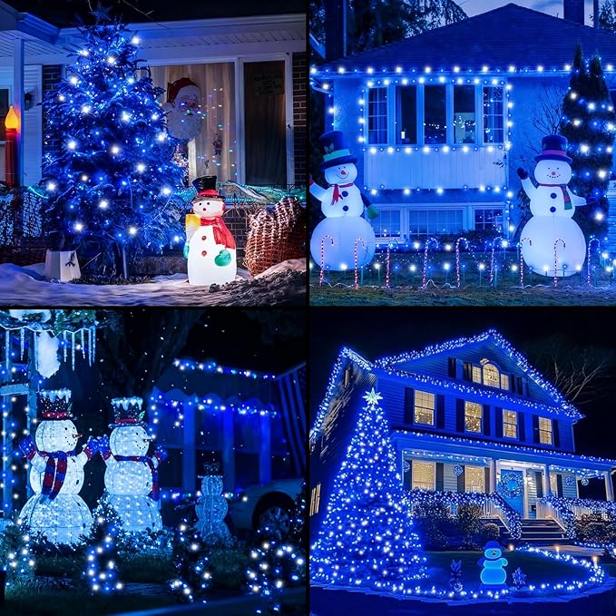 QITONG 165ft 500 LED Blue and White String Lights, Christmas String Lights with Green Wire, 8 Modes Twinkle Lights Plug in
