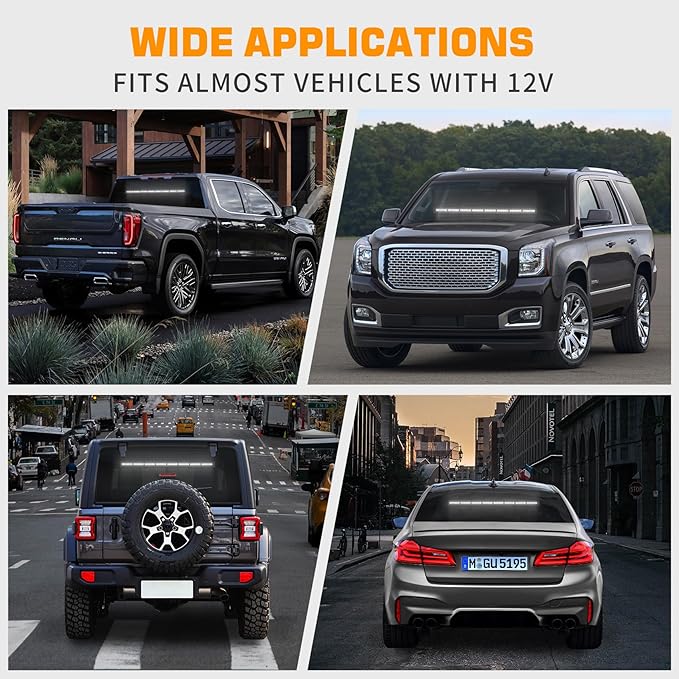 XRIDONSEN 35 inch White Traffic Advisor Light Bar 48 LED Emergency Strobe Lights Safety Warning Lights Front/Rear Window w/Display Controller for Firefighter Police Law Enforcement Vehicles Trucks