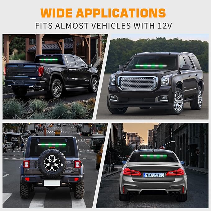 XRIDONSEN 35 inch Traffic Advisor Green White Emergency Light Bar 48 LED Strobe Lights Safety Hazard Warning Lights Front/Rear Window w/Display Controller for Volunteer Firefighter Vehicles Fire POV