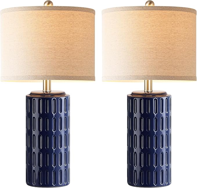 PARTPHONER 23" Farmhouse Modern Ceramic Table Lamp Set of 2 - Navy Blue Bedside Lamps for Bedroom & Living Room, Nightstand, Desk, End Table