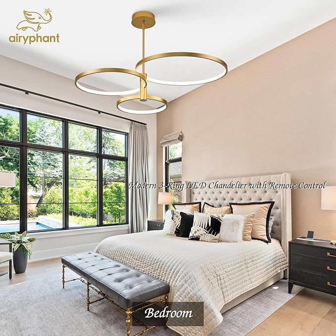 LED Ring Chandelier Modern Gold Chandellier for Dining Room 3-Light Dimmable Pendant Light Kitchen Island Contemporary Flush Mount Chandelier for Bedroom Living Room Dining Table Closet