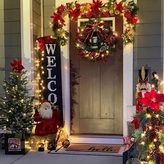 NEROSUN Warm White Battery Operated Christmas Lights, 2 Pack Total 100LED 32FT Waterproof String Christmas Tree Lights with 8 Modes, Xmas Decorations for Indoor Outdoor Yard Wedding Home Decor