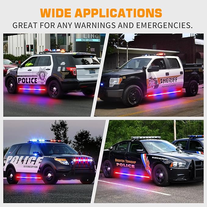XRIDONSEN 2PCS 60 inch Police Lights Strip 720 LED Running Board Police Light Red Blue Emergency Strobe Flashing Warning Hazard Safety w/Waterproof Flexible Tube for Vehicles Trucks SUV Jeep