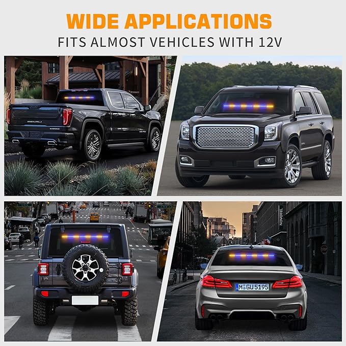 XRIDONSEN 35 inch Amber Blue Traffic Advisor Light Bar 48 LED Emergency Strobe Lights Safety Warning Lights Front/Rear Window w/Display Controller for Firefighter Police Vehicles Trucks