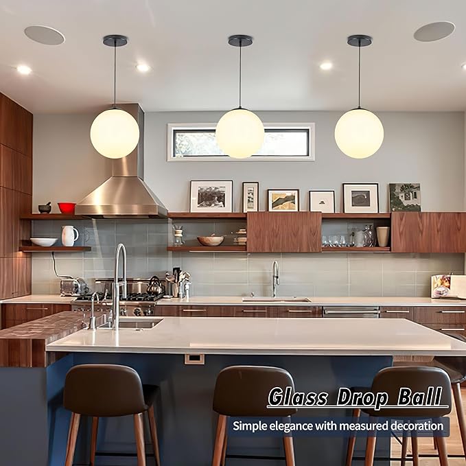 KoKo&Yukina 10" Globe Pendant Light Black Mid Century Pendant Light Mid Century Adjustable Hanging Light Fixture Matte Black Finished with Milk Glass Lampshade for Dining Room Bedroom Kitchen Island