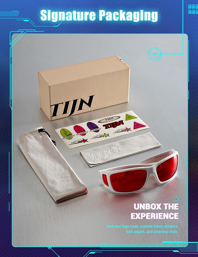 TIJN Sonia Sleep Glasses for Blue & Green Light Blocking,Red Lens with Dual AR Coating,Wraparound Frame for Gaming Screen