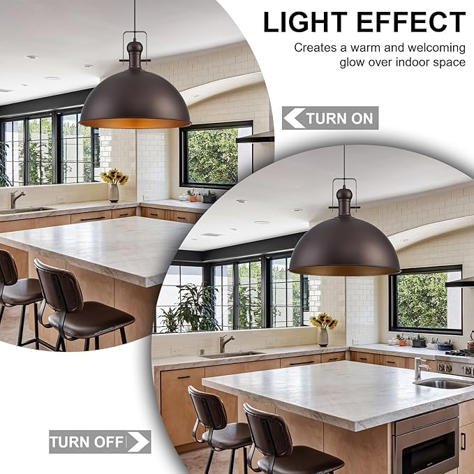 18 Inch Oil Rubbed Bronze Farmhouse Pendant Lights Large Pendant Lights for Kitchen Island Industrial Adjustable Height Vintage Big Dome Hanging Light Fixtures for Barn, Dining Room