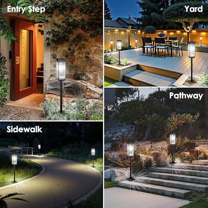 Solar Pathway Lights Outdoor, 2 Pack Upgraded Solar Lights Outdoor Waterproof, Bright Up to 15 Hrs Auto On/Off Garden Light for Yard Patio Lawn Path Walkway Driveway Outside Decor(Cool White)