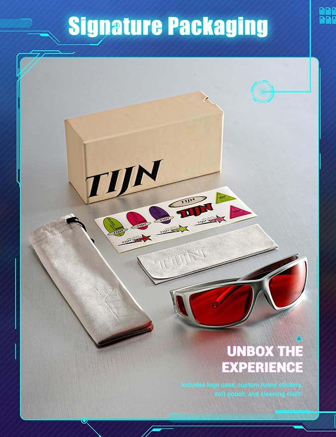 TIJN Sonia Sleep Glasses for Blue & Green Light Blocking,Red Lens with Dual AR Coating,Wraparound Frame for Gaming Screen