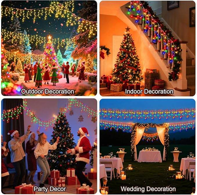 131 Ft String Lights for Outside, 1280 LED Christmas Lights Outdoor Plug in, Christmas String Lights with 11 Modes & Timer for Holiday, Party, Wedding, House, Patio, Outdoor Decorations