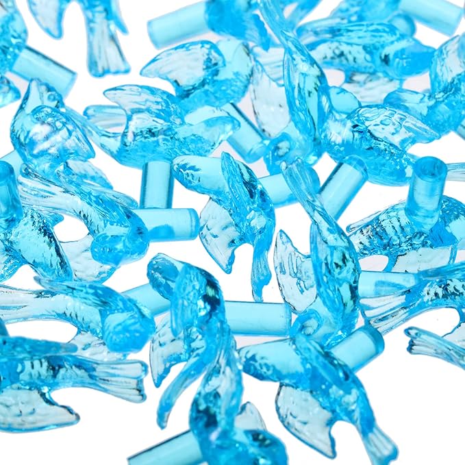 Mudder 100 Pieces Ceramic Christmas Tree Bird Bulbs and 5 Pieces Stars Replacement Plastic Bulbs for Ceramic Christmas Tree Decorations(Blue)