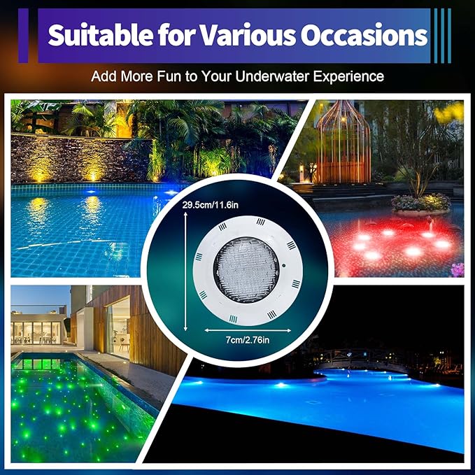 12V Pool Light 45W Submersible Led Light RGB IP68 with Remote 7 Colors Change Led Pool Light for Swimming Pools, Aquariums, Fountains, Ponds