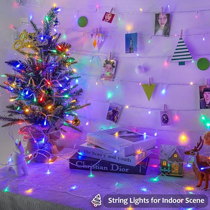 2 Pack Christmas String Lights Battery Operated with Timer, 66FT 200 LED Waterproof Twinkle Lights, 8 Modes Fairy Light for Indoor and Outdoor Bedroom Garland Tree Christmas Decorations (Multicolor)