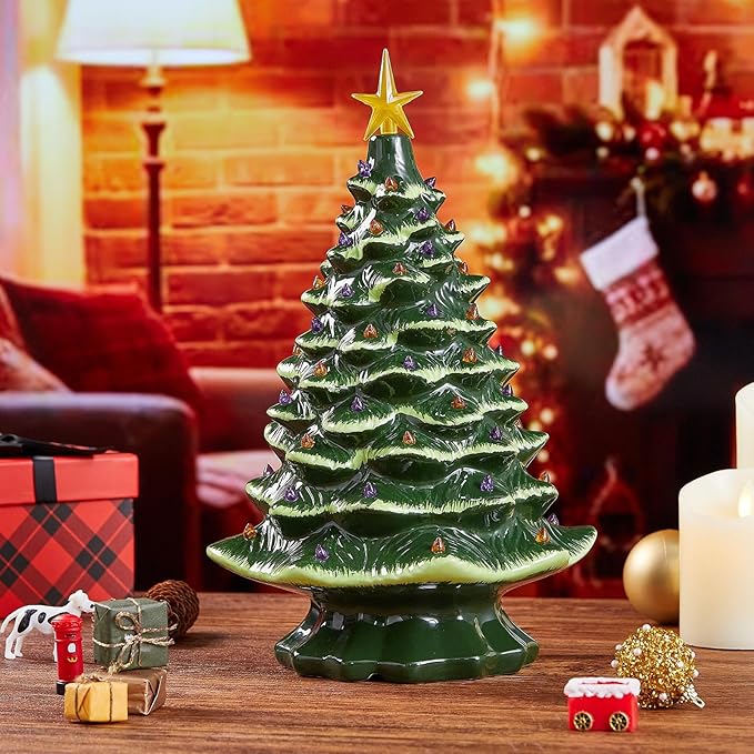 Boao 100 Pieces Ceramic Christmas Tree Bulbs and 5 Stars Replacement Plastic Bulbs for Ceramic Christmas Tree Decorations (3.8 mm Diameter,Purple and Orange)