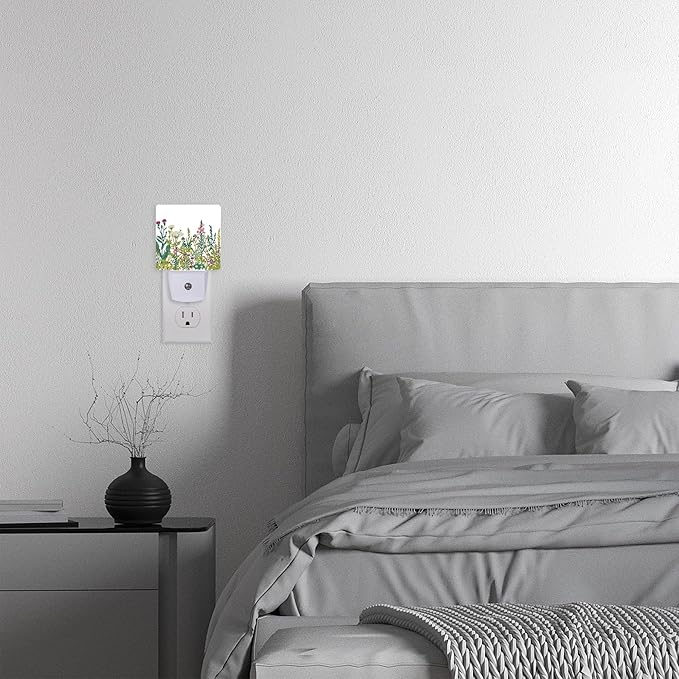 Night Light,Herbs and Wild Flowers Night Lights Plug into Wall for Boys Girls Bedroom Decorative Half Round Nightlight Led Lamp 0.5W Sleep Friendly