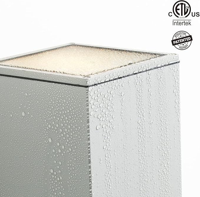 mirrea 18" Modern Outdoor Porch Light Patio Light in 2 Lights with Aluminum Rectangular Tube and Tempered Glass Cover Waterproof Wall Sconce 2 Pack (Matte White)