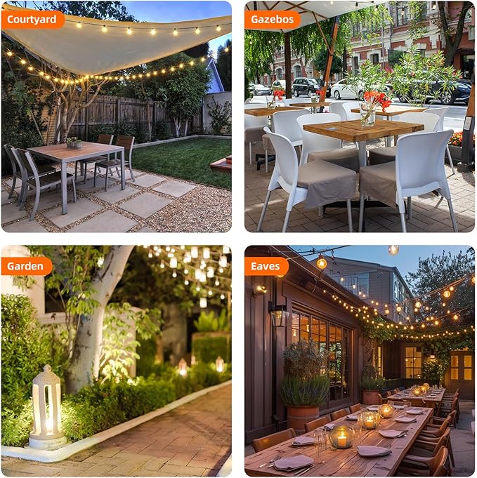 Kawaya Outdoor String Lights 50 FT LED Patio Light with 25+2 Shatterproof Edison Globe Bulbs - IP65 Waterproof Dimmable Hanging Lights - 2700K Warm White Lighting for Outside Porch Deck Bistro Cafe