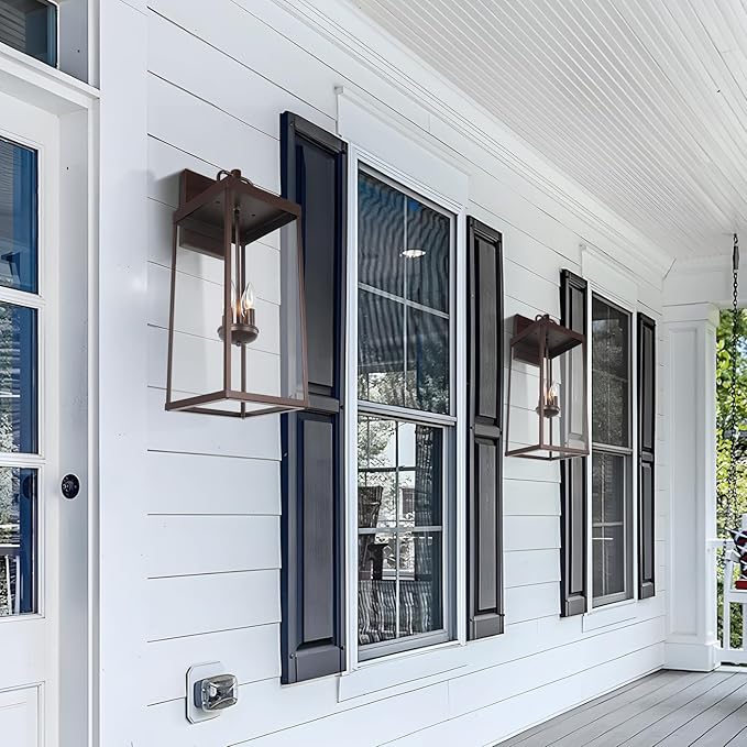 Outdoor Wall Sconce Light, 28 Inch Tall Transitional Exterior Wall Bracket Lighting with Clear Glass, Modern Anti-Rust Outside Bronze Carriage Lantern Lamp for Front Porch Corridor Doorway Patio