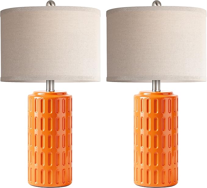 PARTPHONER 23" Farmhouse Modern Ceramic Table Lamp Set of 2 - Orange Bedside Lamps for Bedroom & Living Room, Nightstand, Desk, End Table