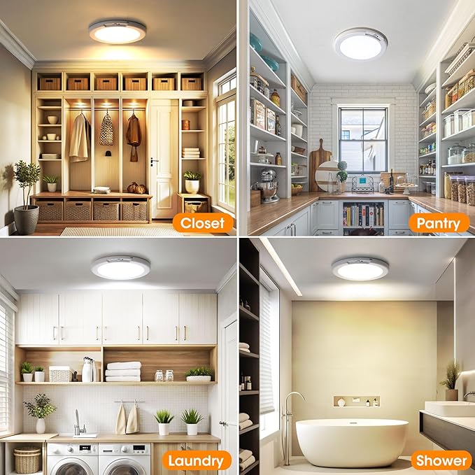 2 Pack Rechargeable Motion Sensor Ceiling Light with Remote - Magnetic Wireless Ceiling Light Battery Powered for Closet Shower Stairs Shed Hallway ect