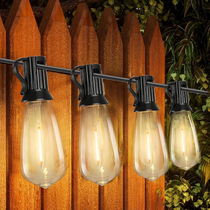 20FT LED Outdoor String Lights,Edison Lights Outdoor String with 22 Shatterproof ST40 Vintage Edison Bulbs,Outside Lights Waterproof for Outside Backyard Porch,Garden,Black