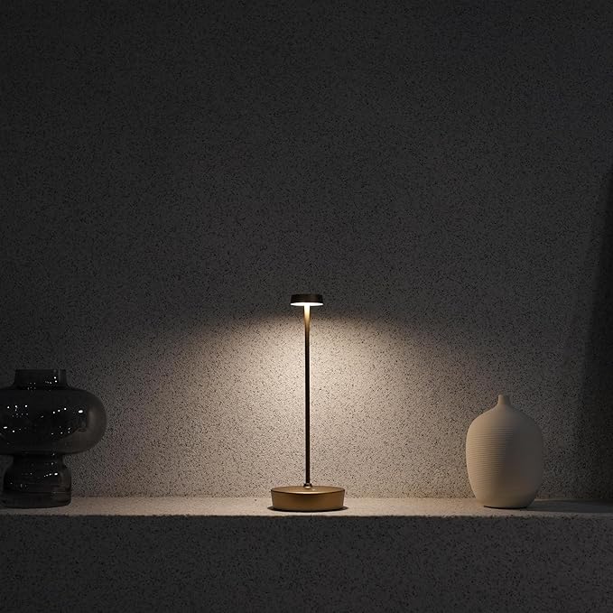 Cordless LED Table Lamp,Rechargeable Battery Desk Lamps, 3 Color Stepless Dimmable Metal Battery Table Lamps, Portable Table Light for Indoor/Outdoor/Restaurants/Bedroom/Bar