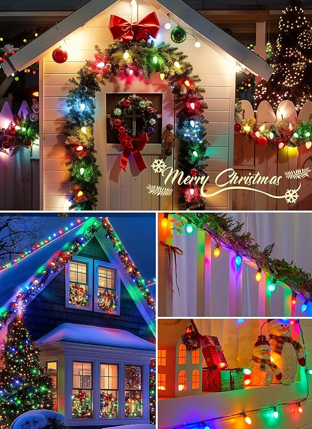 Vintage C9 LED Christmas Lights Outdoor, 50 Feet String with 25 Shatterproof Bulbs, Waterproof Connectable Christmas Tree Lights for Outside Roofline Patio Xmas Decorations, Multicolor