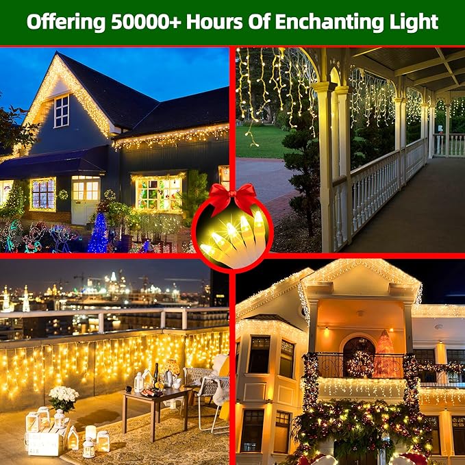 1620 LED Christmas Lights with 360Drops, 164ft 12 Modes Warm White Outdoor String Lights with Timer Dimmable, Waterproof Hanging Twinkle Lights for Indoor Holiday Wedding Party Eaves Christmas Decor