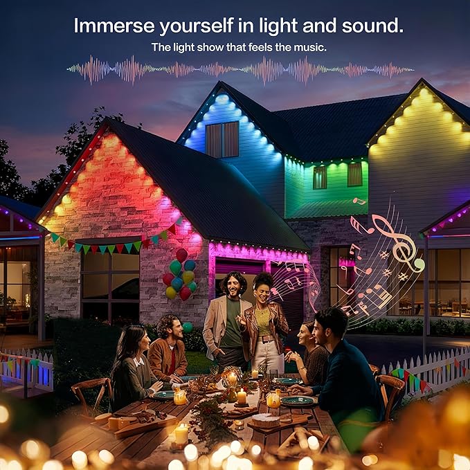 Permanent Outdoor Lights 150ft, RGBWC+IC Smart LED Strip with 50+ Scene Modes, IP68 Waterproof, App & Remote Control for Christmas, Holiday, Roof, and Pool Party Decor (150FT)