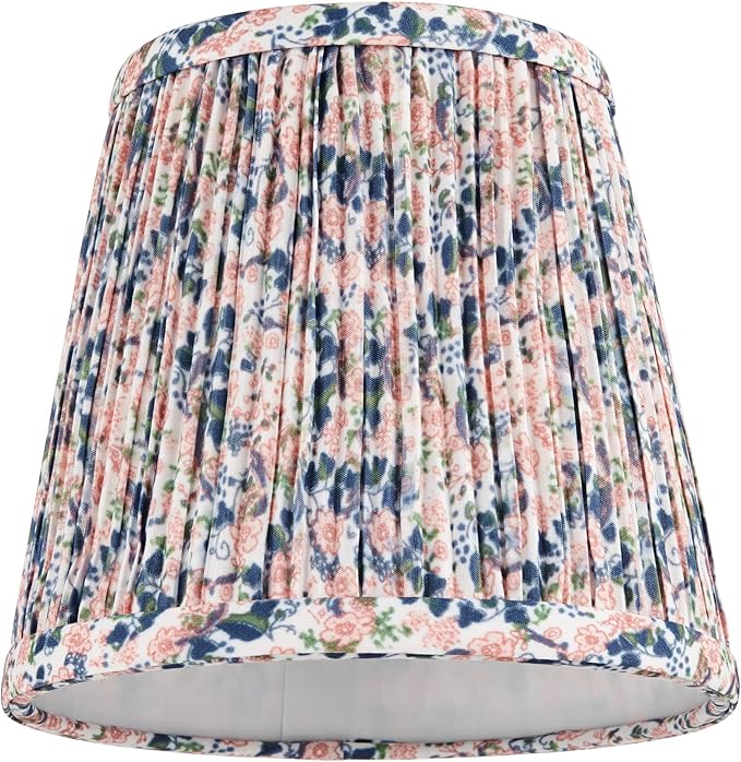 4" Top x 6" Bottom x 5 1/2" High x Print Cottage Core Lamp Shade Replacement Small Mini Pink Blue Empire Round Floral Modern Fabric Shirred Pleated Pattern Clip On Candelabra - Springcrest