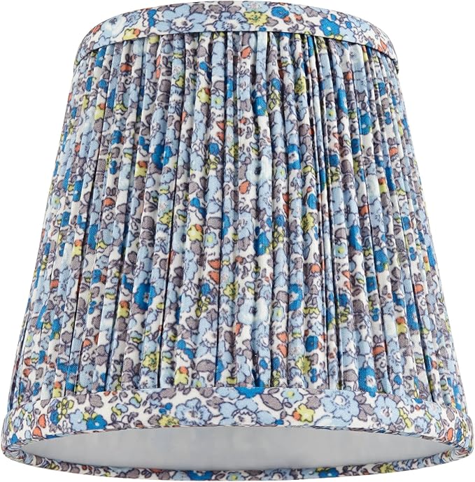 4" Top x 6" Bottom x 5 1/2" High x Print Cottage Core Lamp Shade Replacement Small Mini Blue Empire Round Floral Modern Fabric Leaf Shirred Pleated Pattern Clip On Candelabra - Springcrest