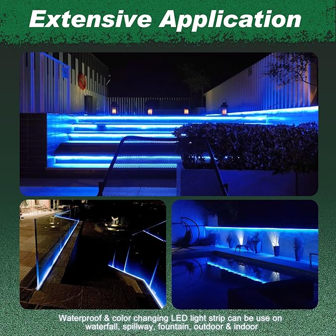 Gepas LONGRUNNEW Replacement 35.4'' LED Light Strip Color Changing for Waterfall Spillway Pool Fountain with Adapter, Remote Control Designed
