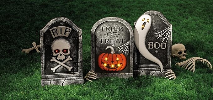 Mud Pie Halloween Pumpkin LED Light up Tombstone Decor