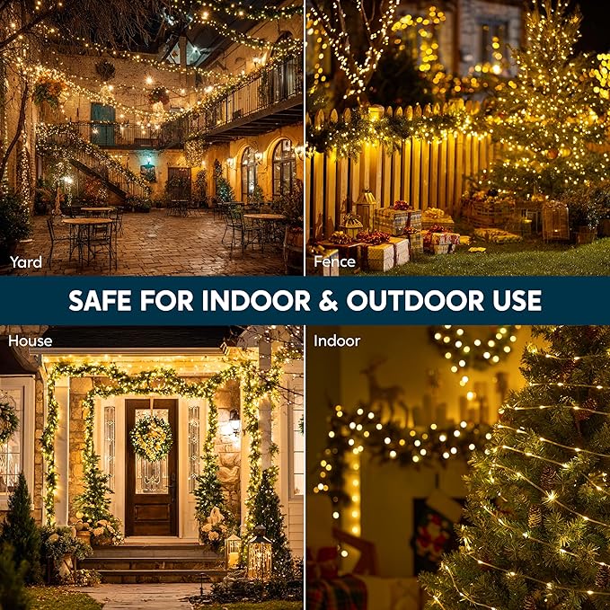 Joiedomi 600 LED Christmas Lights Outdoor,197 FT Warm White Christmas Tree Lights with 8 Modes Timer, PVC Clear Wire String Lights with Reel for Indoor Outdoor Holiday Xmas Eve Night Decorations