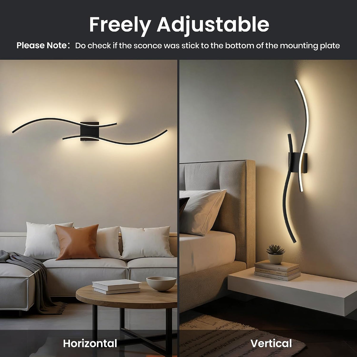 31.5-Inch Rechargeable LED Wall Sconces with Remote, Black, Set of 2