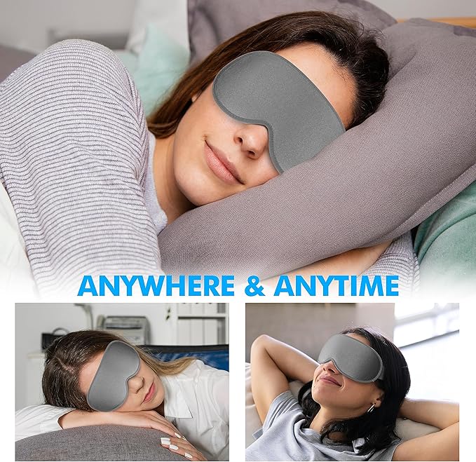 Sleep Eye Mask for Men Women, Lash Extensions 3D Contoured Cup Sleeping Mask, Travel Blackout Night Blindfold Eye Shade Cover with Adjustable Strap (Grey-Side Sleeper)
