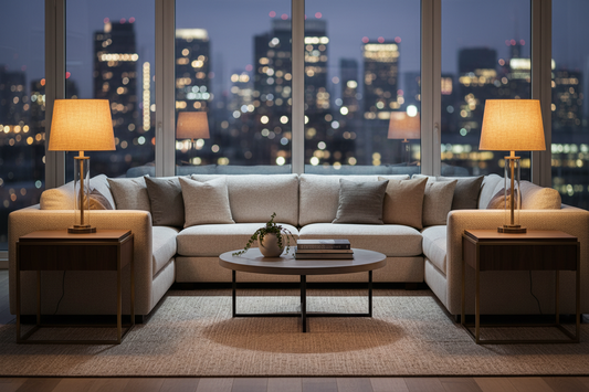 Stylish table lamp set illuminating a cozy modern living room — GlowHaven home lighting guide
