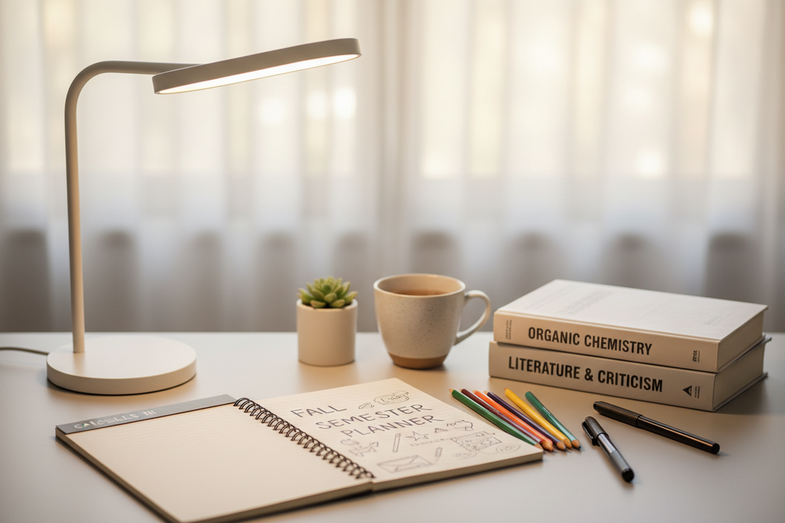 Best desk lamp for studying — cozy back-to-school student desk setup with modern table lamp