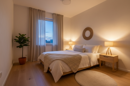 A beautifully lit bedroom featuring warm bedside lamps creating a cozy and relaxing atmosphere, by Glowhaven.