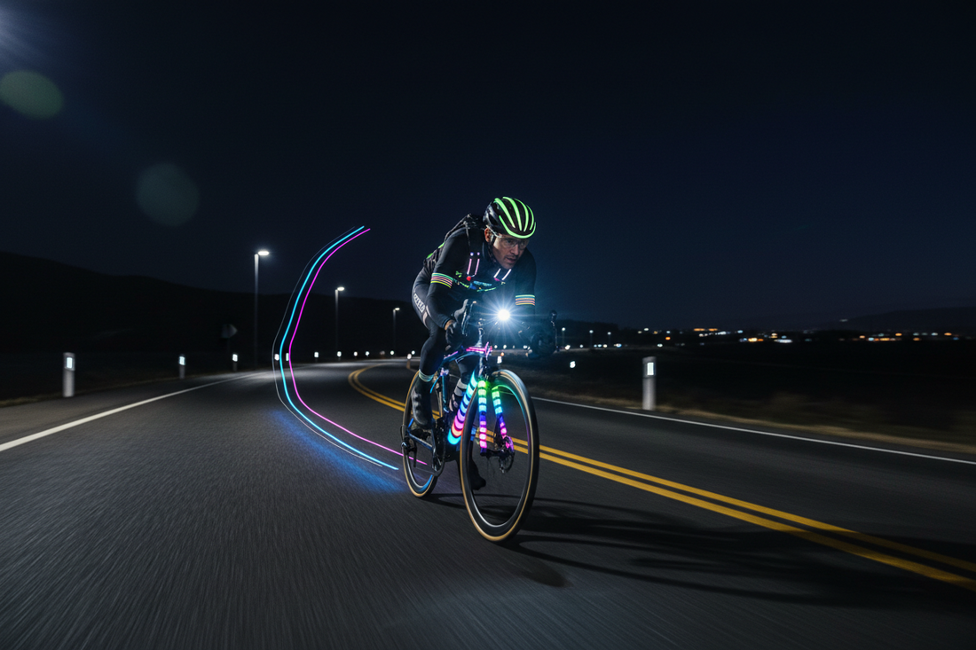 A professional safety setup featuring bike light strips and shadow projectors, by Glowhaven.