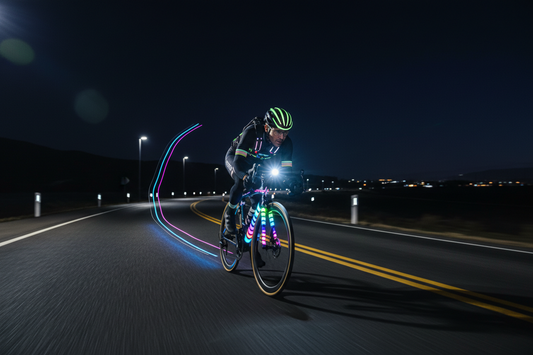 A professional safety setup featuring bike light strips and shadow projectors, by Glowhaven.
