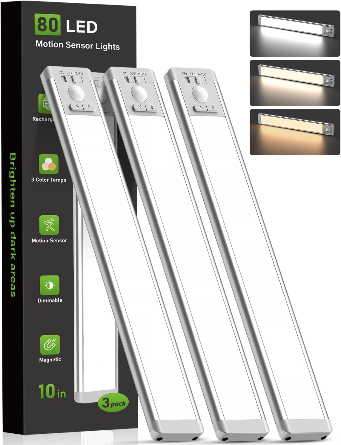 MCGOR Under Cabinet Light – Motion Sensor LED, 3-Pack